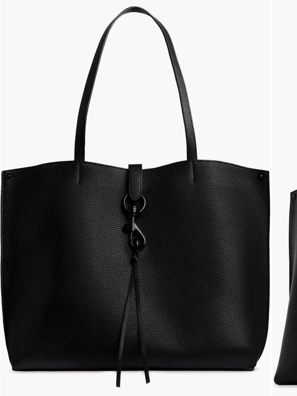 NWT Rebecca Minkoff Megan Black & silver Pebbled Tote Bag with Tassel Detail